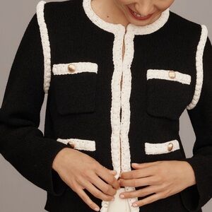 Anthropologie Black and White “Chanel” style knit Blazer